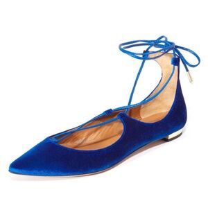 NWOT Aquazzura Christy blue velvet lace up flats